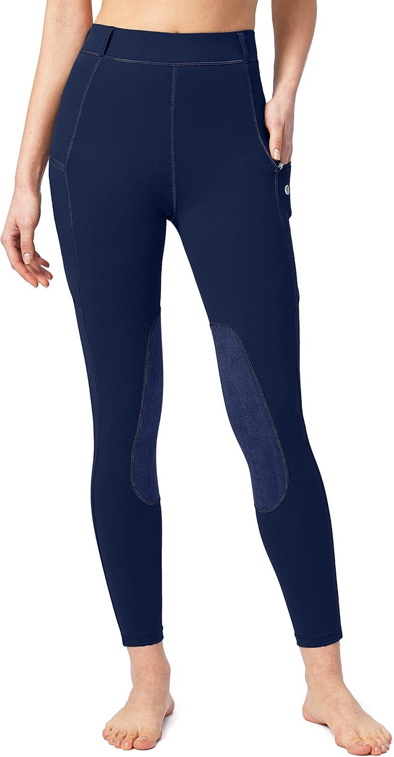 imageSANTINY Womens Horse Riding Pants with Zipper Pockets KneePatch Schooling Tights Equestrian Breeches for WomenNavy