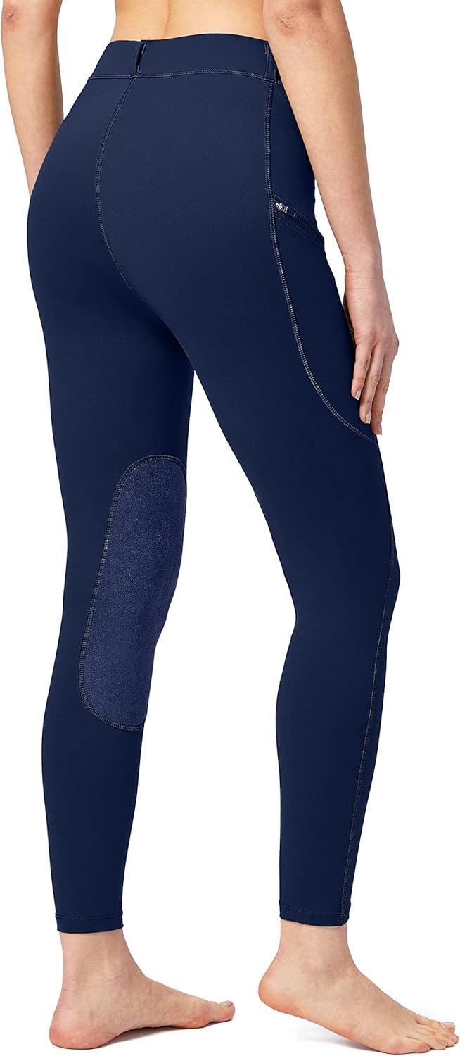 imageSANTINY Womens Horse Riding Pants with Zipper Pockets KneePatch Schooling Tights Equestrian Breeches for WomenNavy