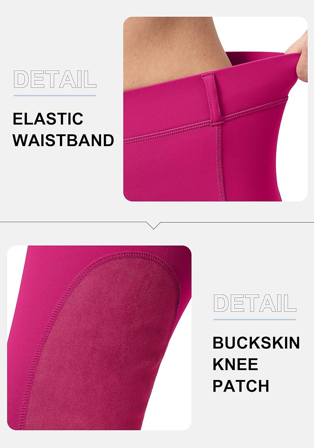 imageSANTINY Womens Horse Riding Pants with Zipper Pockets KneePatch Schooling Tights Equestrian Breeches for WomenRose