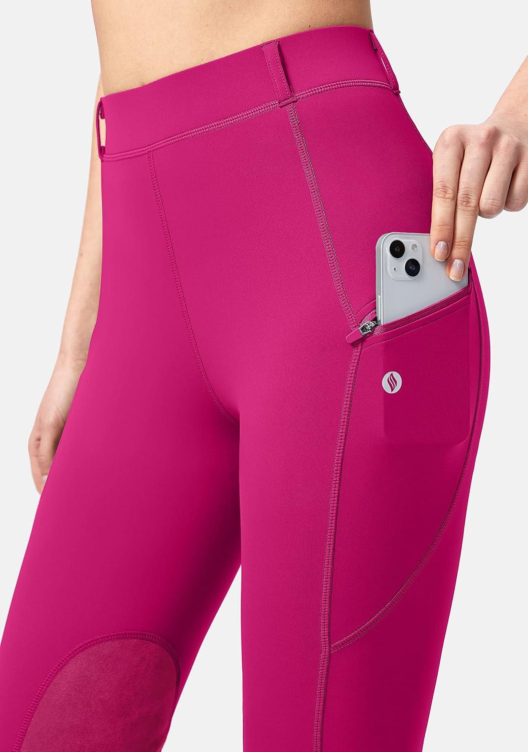 imageSANTINY Womens Horse Riding Pants with Zipper Pockets KneePatch Schooling Tights Equestrian Breeches for WomenRose