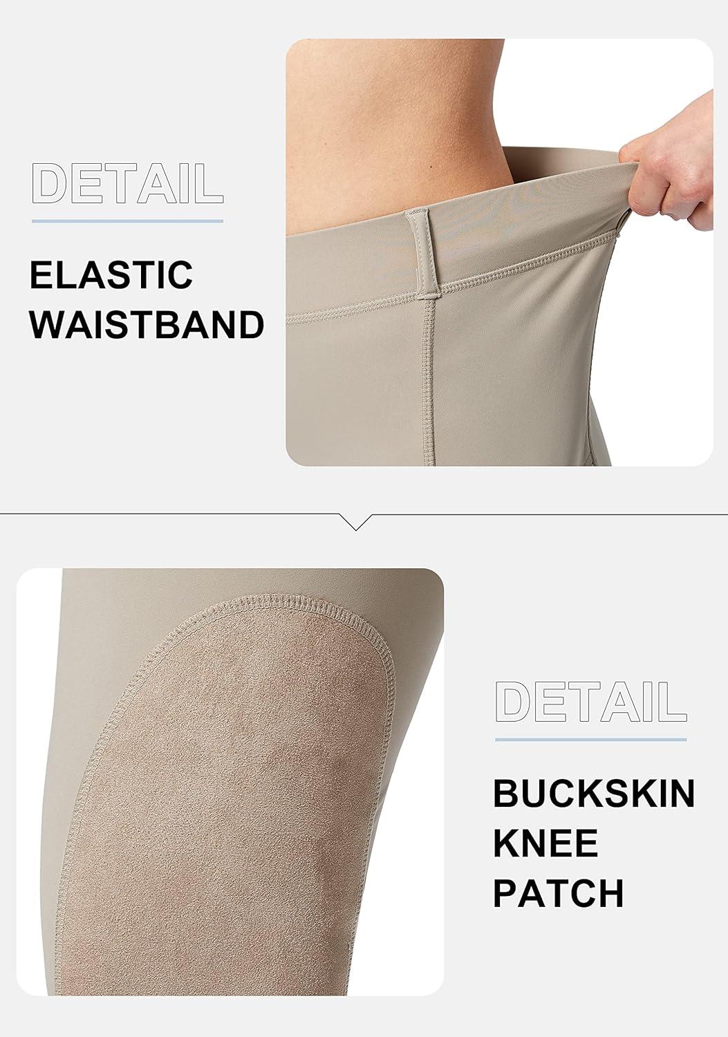 imageSANTINY Womens Horse Riding Pants with Zipper Pockets KneePatch Schooling Tights Equestrian Breeches for WomenTaupe