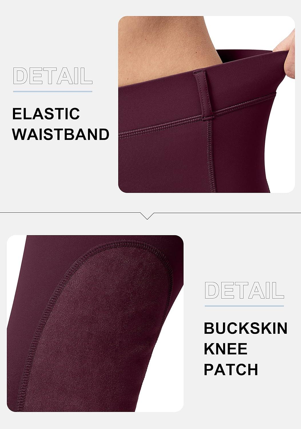 imageSANTINY Womens Horse Riding Pants with Zipper Pockets KneePatch Schooling Tights Equestrian Breeches for WomenWine