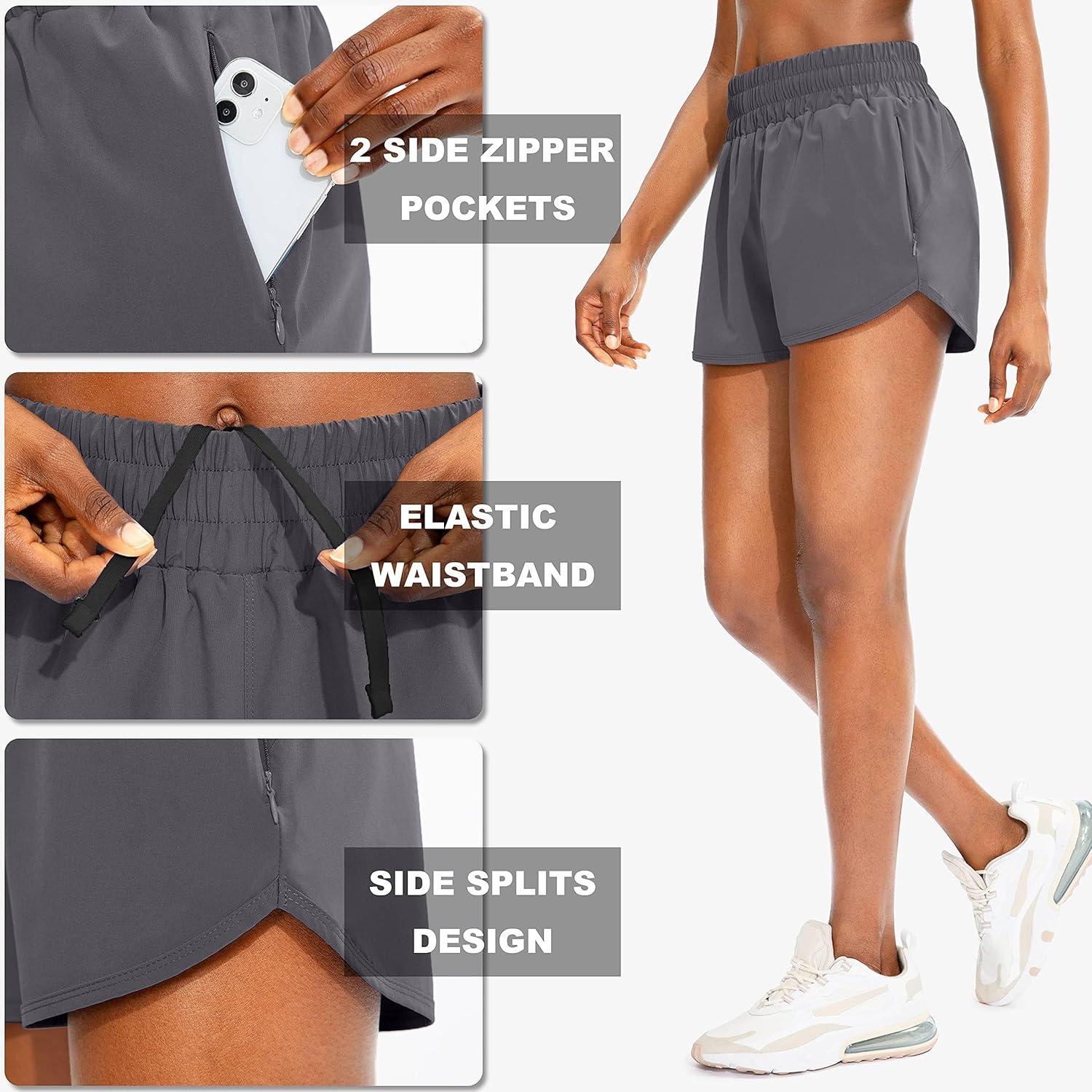 imageSANTINY Womens Running Shorts with Zip Pockets High Waisted Athletic Workout Gym Shorts for Women with LinerDark Grey