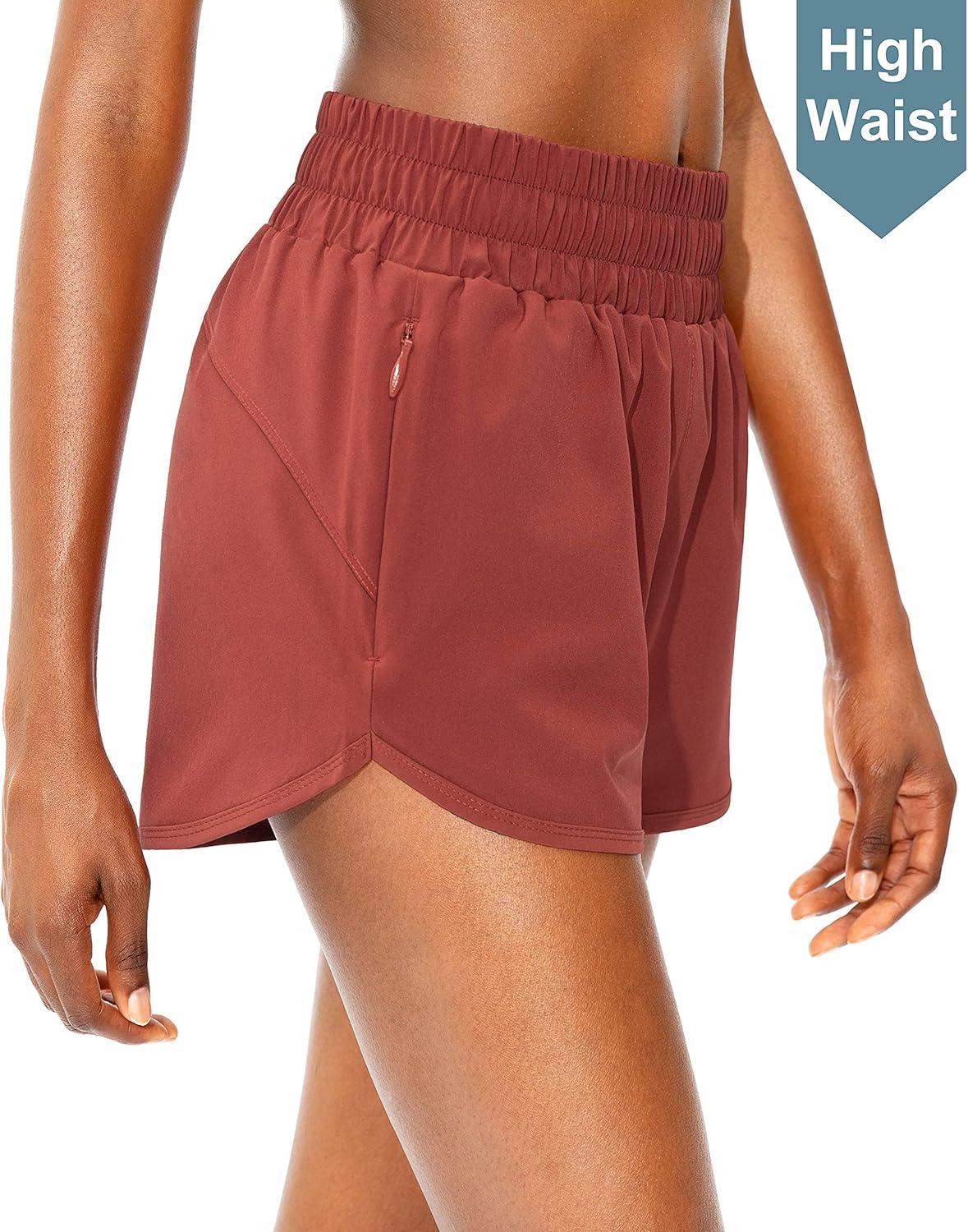 imageSANTINY Womens Running Shorts with Zip Pockets High Waisted Athletic Workout Gym Shorts for Women with LinerSavannah