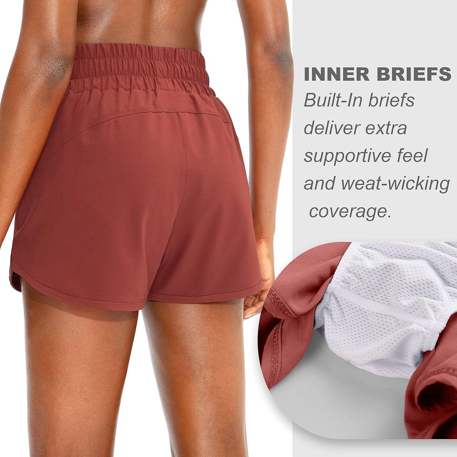 imageSANTINY Womens Running Shorts with Zip Pockets High Waisted Athletic Workout Gym Shorts for Women with LinerSavannah