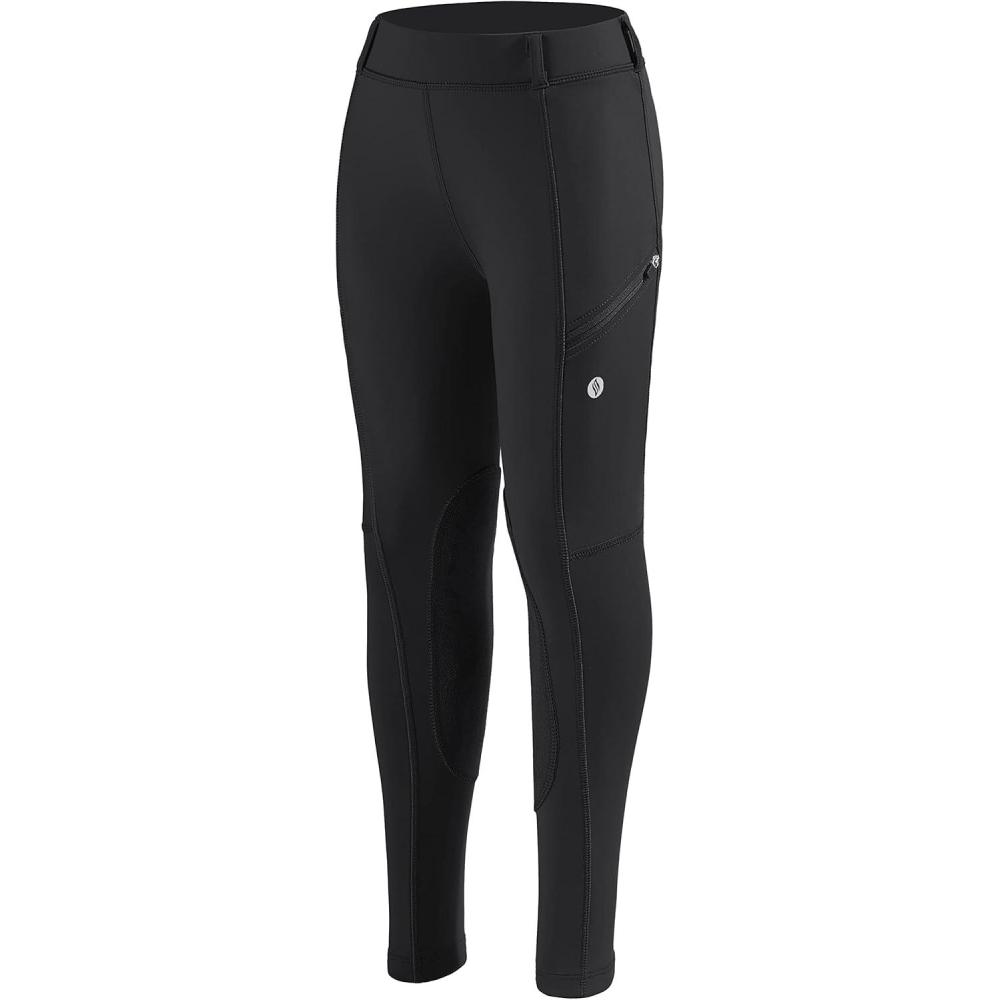 imageSANTINY Girls Horse Riding Pants with Zipper Pockets Kids Stretchy Equestrian Breeches KneePatch Youth Schooling TightsBlack