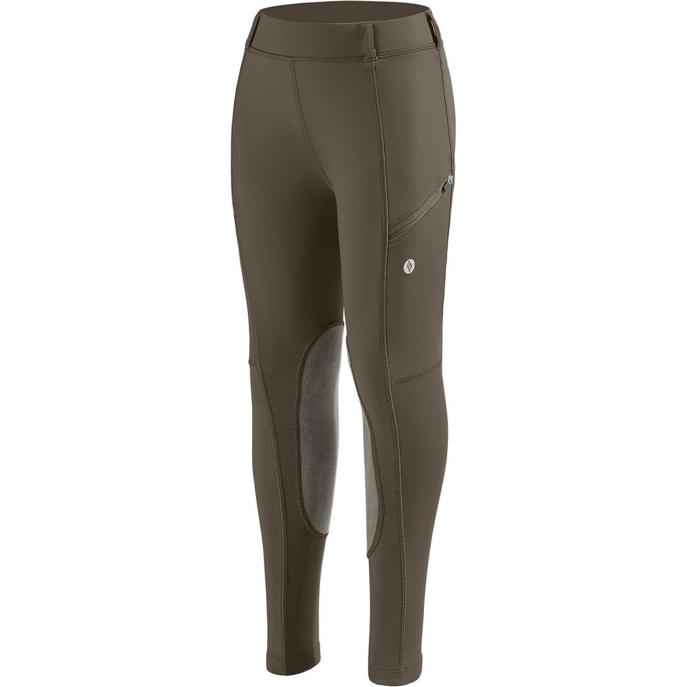 imageSANTINY Girls Horse Riding Pants with Zipper Pockets Kids Stretchy Equestrian Breeches KneePatch Youth Schooling TightsBrown