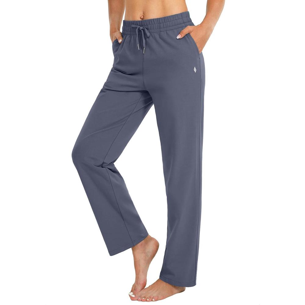 imageSANTINY Womens Cotton Sweatpants Yoga Lounge Casual Pants Open Bottom Sweat Pants for Women with PocketsDusty Blue