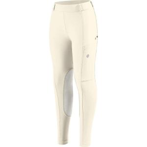 SANTINY Girls Horse Riding Pants with Zipper Pockets Kids Stretchy Equestrian Breeches Knee-Patch Youth Schooling Tights(Beige)