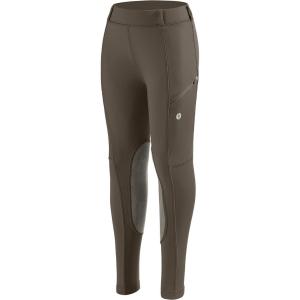 SANTINY Girls Horse Riding Pants with Zipper Pockets Kids Stretchy Equestrian Breeches Knee-Patch Youth Schooling Tights(Brown)