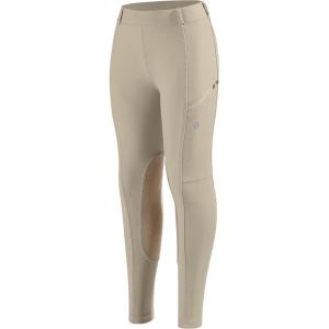 SANTINY Girls Horse Riding Pants with Zipper Pockets Kids Stretchy Equestrian Breeches Knee-Patch Youth Schooling Tights(Khaki)