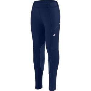 SANTINY Girls Horse Riding Pants with Zipper Pockets Kids Stretchy Equestrian Breeches Knee-Patch Youth Schooling Tights(Navy)