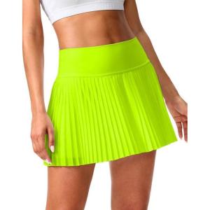 SANTINY Pleated Tennis Skirt for Women with Pockets Shorts Women’s High Waisted Lightweight Athletic Golf Skorts Skirts(Highlight Green)