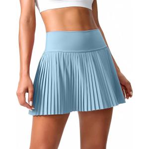 SANTINY Pleated Tennis Skirt for Women with Pockets Shorts Women’s High Waisted Lightweight Athletic Golf Skorts Skirts(Light Blue)