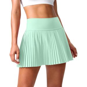 SANTINY Pleated Tennis Skirt for Women with Pockets Shorts Women’s High Waisted Lightweight Athletic Golf Skorts Skirts(Light Green)