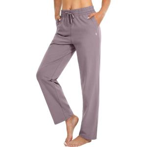 SANTINY Women’s Cotton Sweatpants Yoga Lounge Casual Pants Open Bottom Sweat Pants for Women with Pockets(Dusty Purple)