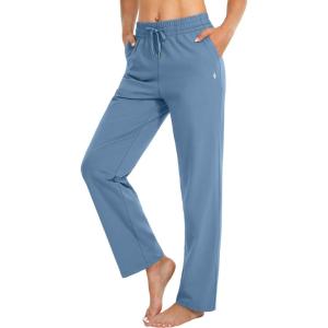 SANTINY Women’s Cotton Sweatpants Yoga Lounge Casual Pants Open Bottom Sweat Pants for Women with Pockets(Haze Blue)