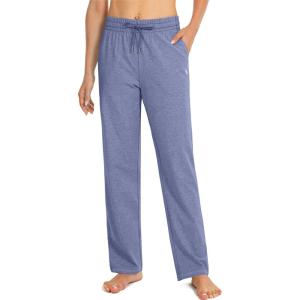 SANTINY Women’s Cotton Sweatpants Yoga Lounge Casual Pants Open Bottom Sweat Pants for Women with Pockets(Navy Heather)