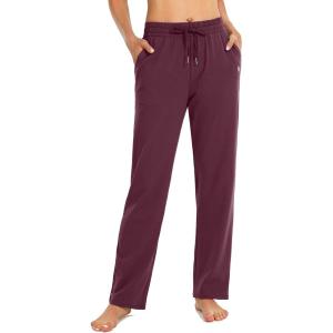 SANTINY Women’s Cotton Sweatpants Yoga Lounge Casual Pants Open Bottom Sweat Pants for Women with Pockets(Wine)