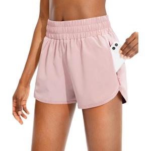 SANTINY Women’s Running Shorts with Zip Pockets High Waisted Athletic Workout Gym Shorts for Women with Liner(Pink)