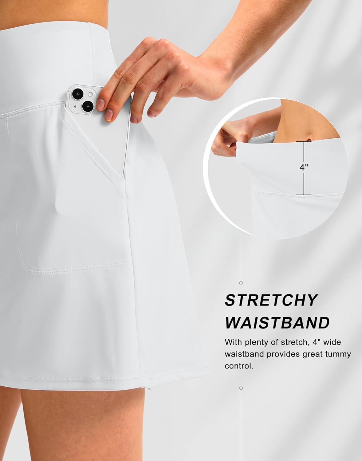 imageSANTINY 16quot Golf Skorts Skirts for Women with 4 Pockets Womens High Waisted Stretchy Tennis Skirt Athletic SkortA White