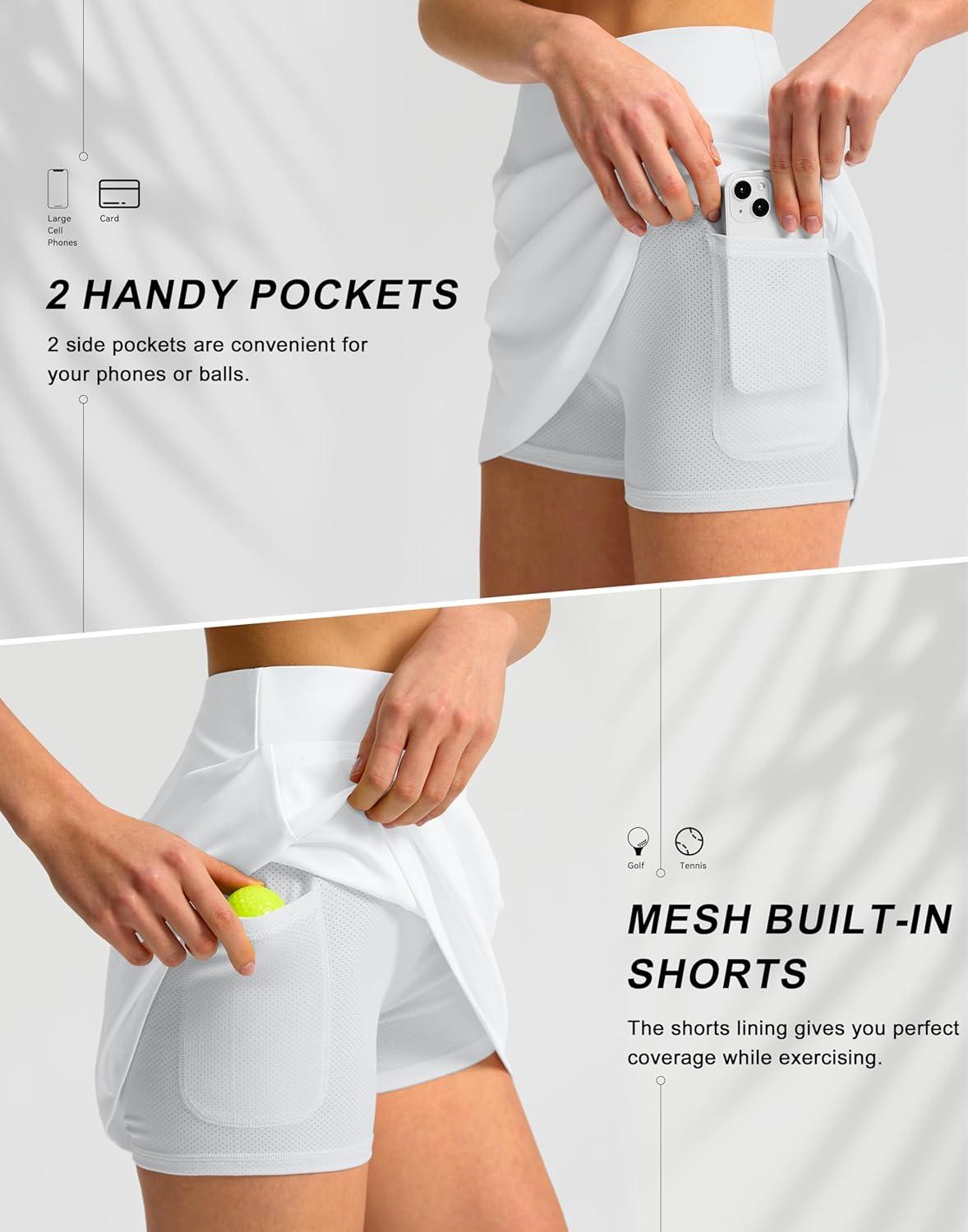 imageSANTINY 16quot Golf Skorts Skirts for Women with 4 Pockets Womens High Waisted Stretchy Tennis Skirt Athletic SkortA White