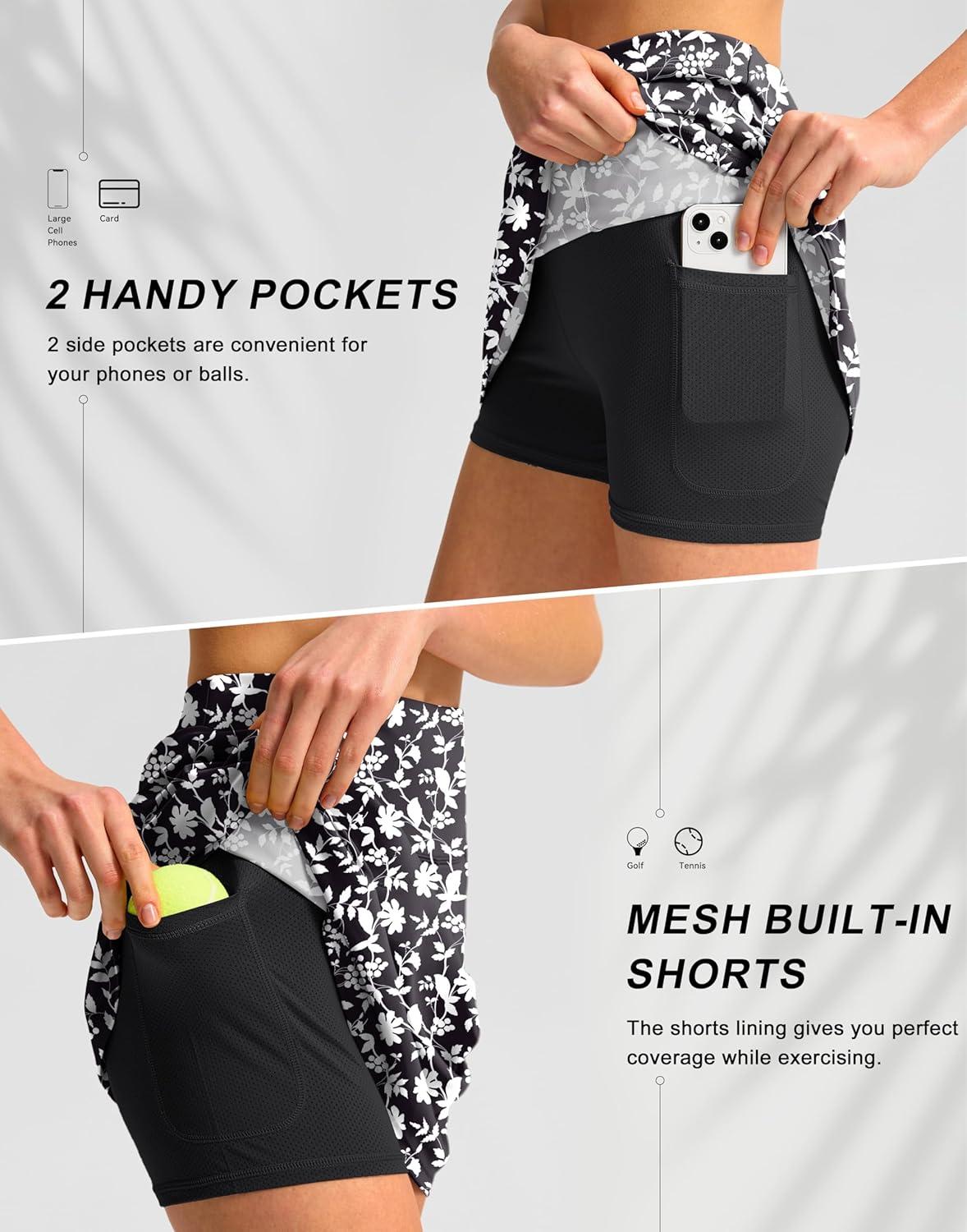 imageSANTINY 16quot Golf Skorts Skirts for Women with 4 Pockets Womens High Waisted Stretchy Tennis Skirt Athletic SkortBlack Flower