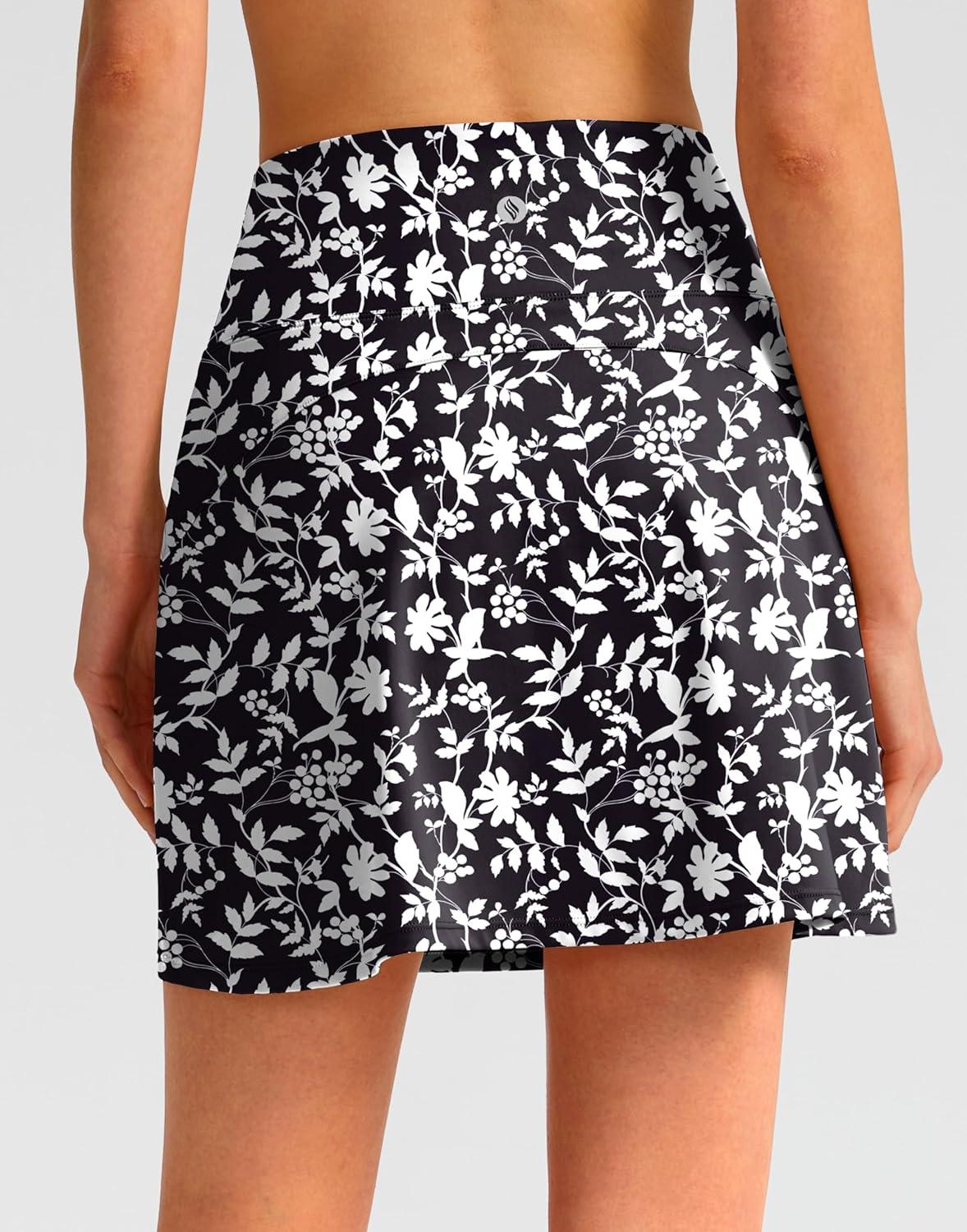 imageSANTINY 16quot Golf Skorts Skirts for Women with 4 Pockets Womens High Waisted Stretchy Tennis Skirt Athletic SkortBlack Flower