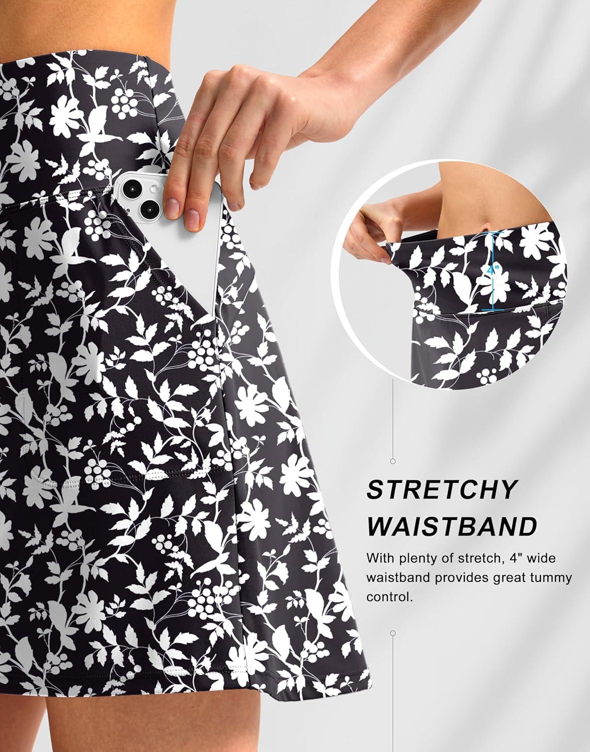 imageSANTINY 16quot Golf Skorts Skirts for Women with 4 Pockets Womens High Waisted Stretchy Tennis Skirt Athletic SkortBlack Flower