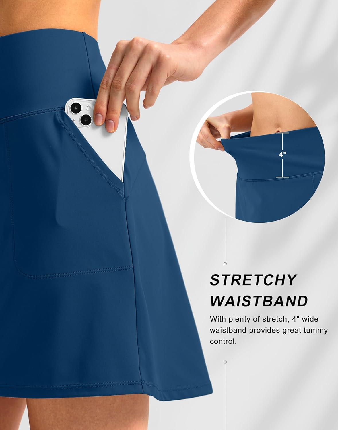 imageSANTINY 16quot Golf Skorts Skirts for Women with 4 Pockets Womens High Waisted Stretchy Tennis Skirt Athletic SkortBlue