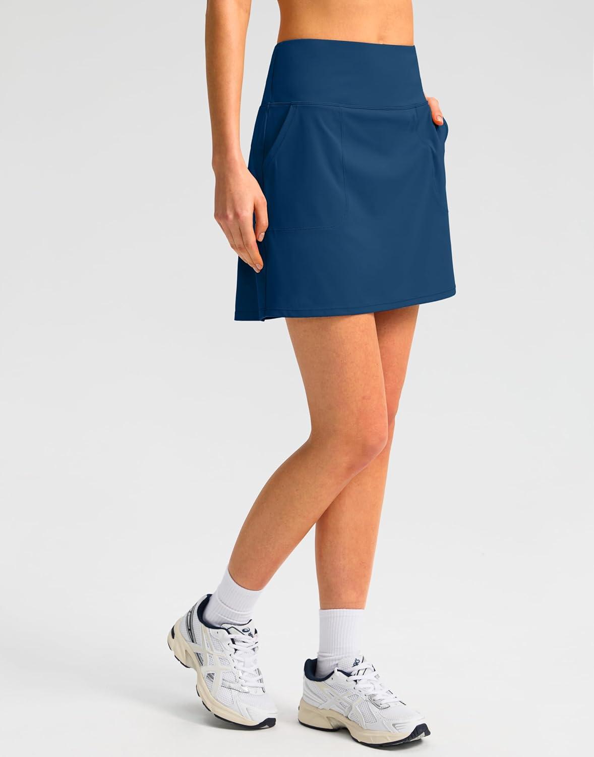 imageSANTINY 16quot Golf Skorts Skirts for Women with 4 Pockets Womens High Waisted Stretchy Tennis Skirt Athletic SkortBlue