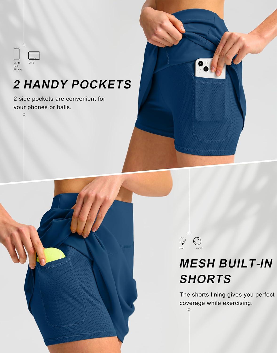 imageSANTINY 16quot Golf Skorts Skirts for Women with 4 Pockets Womens High Waisted Stretchy Tennis Skirt Athletic SkortBlue