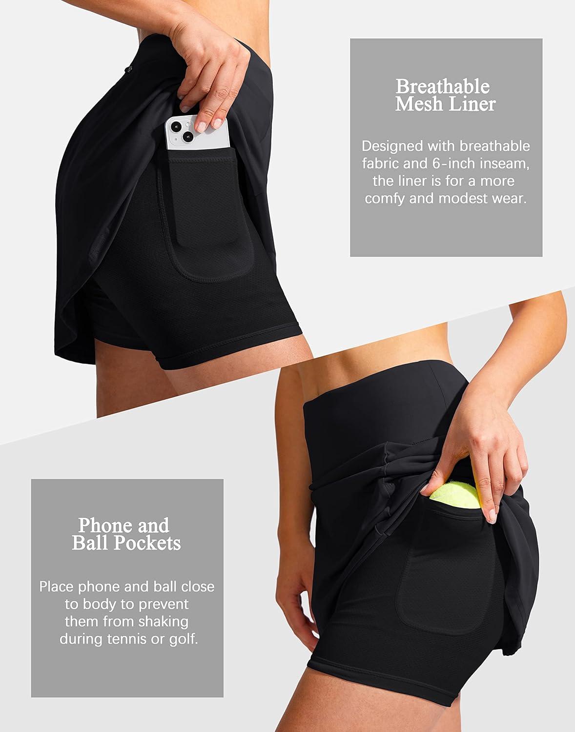 imageSANTINY 19quot Golf Skorts Skirts for Women Zipper Pockets Knee Length Skort Womens High Waist Athletic Tennis SkirtA Black