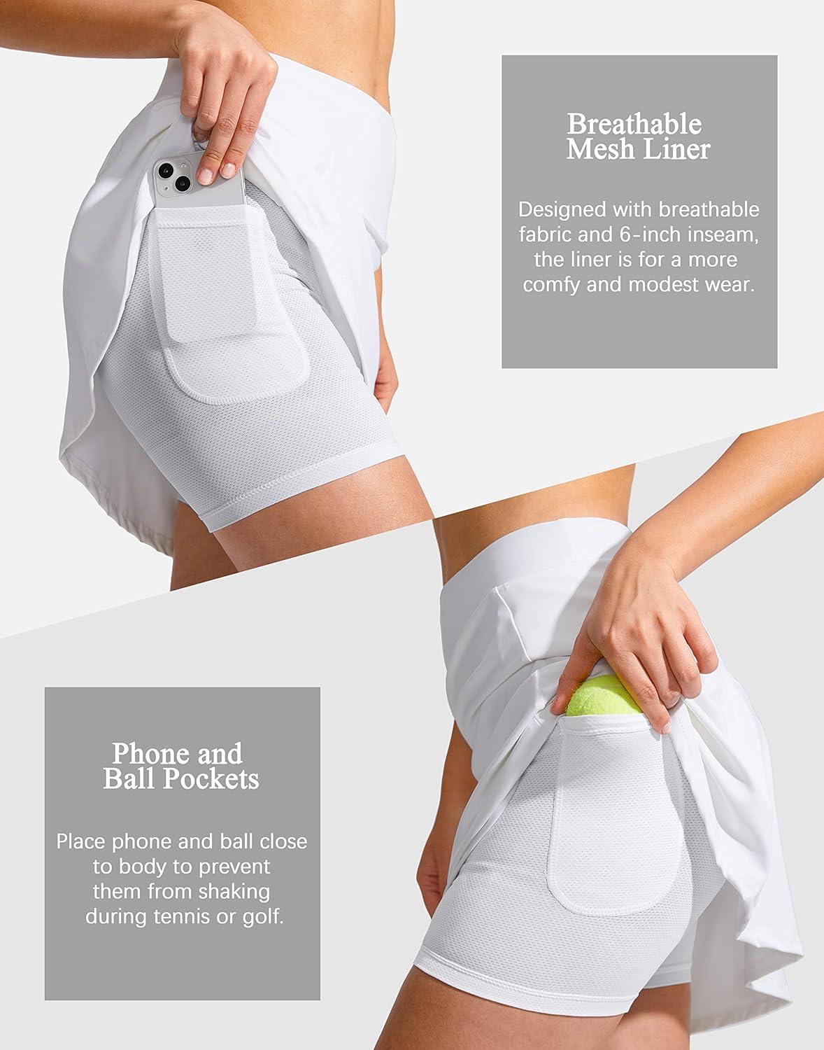 imageSANTINY 19quot Golf Skorts Skirts for Women Zipper Pockets Knee Length Skort Womens High Waist Athletic Tennis SkirtA White