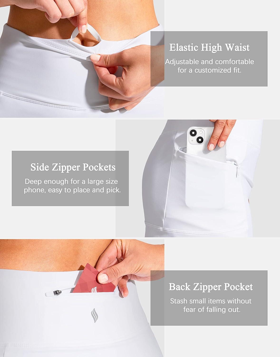 imageSANTINY 19quot Golf Skorts Skirts for Women Zipper Pockets Knee Length Skort Womens High Waist Athletic Tennis SkirtA White