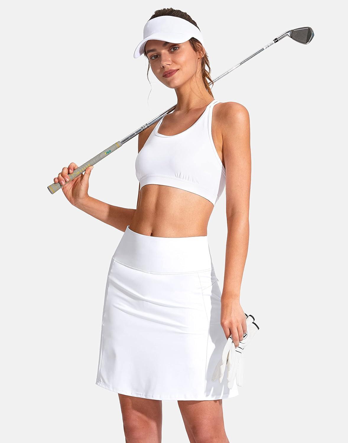 imageSANTINY 19quot Golf Skorts Skirts for Women Zipper Pockets Knee Length Skort Womens High Waist Athletic Tennis SkirtA White