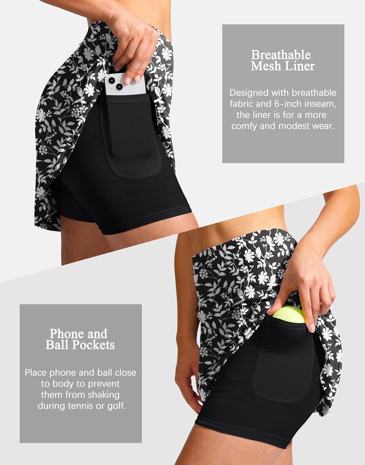 imageSANTINY 19quot Golf Skorts Skirts for Women Zipper Pockets Knee Length Skort Womens High Waist Athletic Tennis SkirtBlack Flower