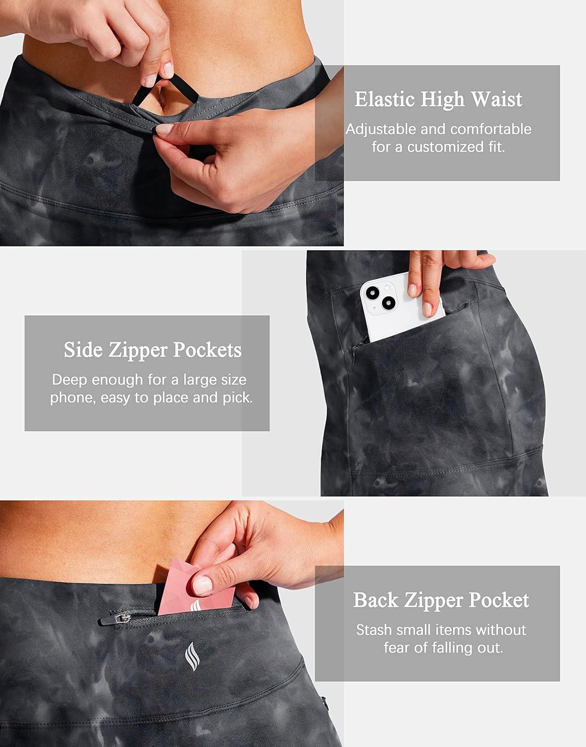 imageSANTINY 19quot Golf Skorts Skirts for Women Zipper Pockets Knee Length Skort Womens High Waist Athletic Tennis SkirtBlack Tiedye