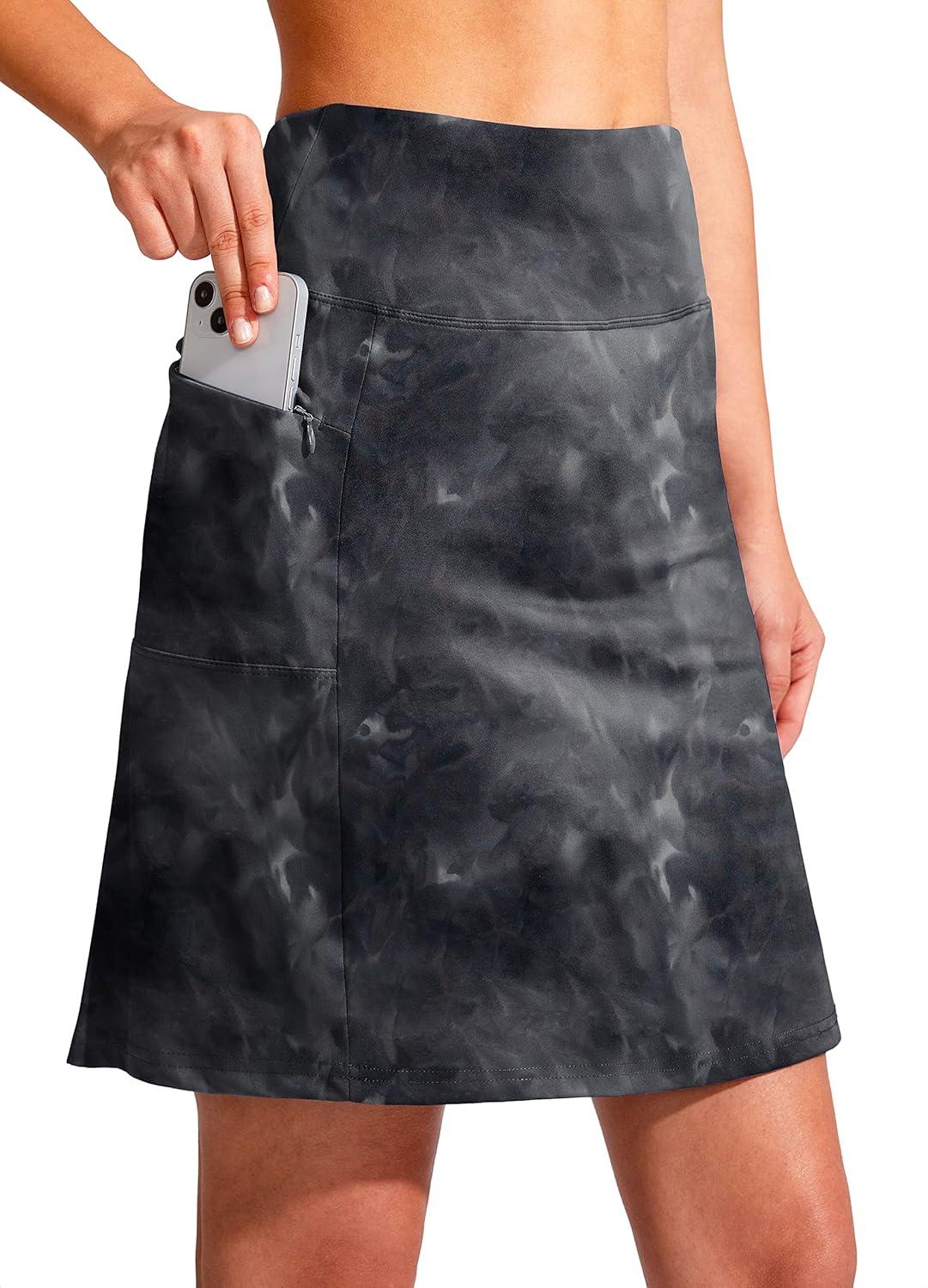 imageSANTINY 19quot Golf Skorts Skirts for Women Zipper Pockets Knee Length Skort Womens High Waist Athletic Tennis SkirtBlack Tiedye