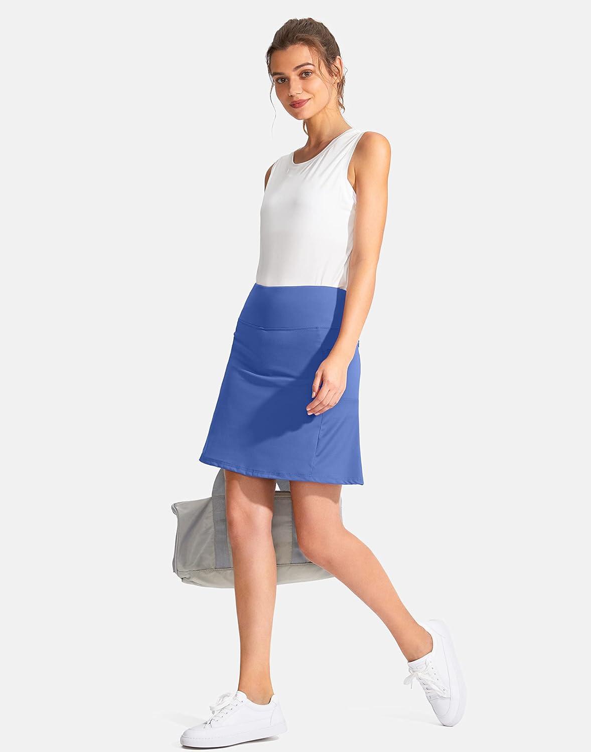 imageSANTINY 19quot Golf Skorts Skirts for Women Zipper Pockets Knee Length Skort Womens High Waist Athletic Tennis SkirtBlue