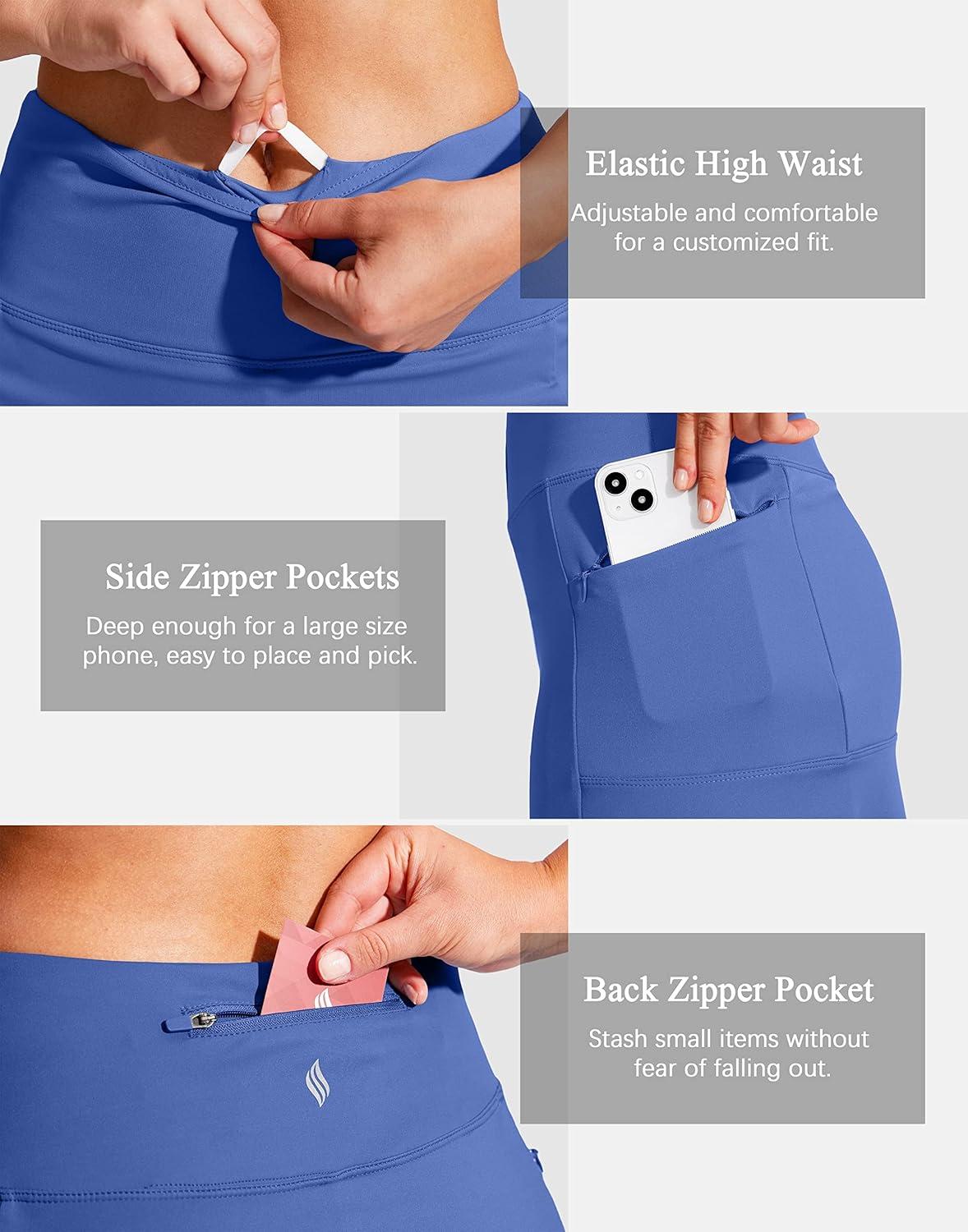 imageSANTINY 19quot Golf Skorts Skirts for Women Zipper Pockets Knee Length Skort Womens High Waist Athletic Tennis SkirtBlue