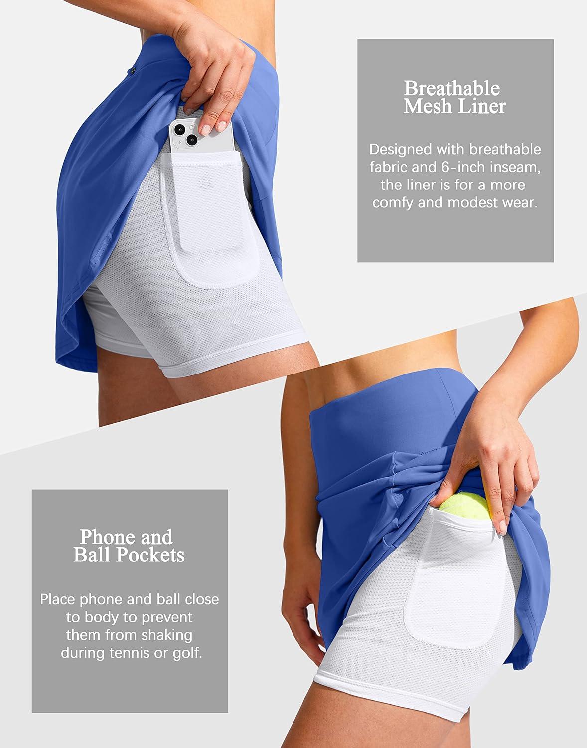 imageSANTINY 19quot Golf Skorts Skirts for Women Zipper Pockets Knee Length Skort Womens High Waist Athletic Tennis SkirtBlue