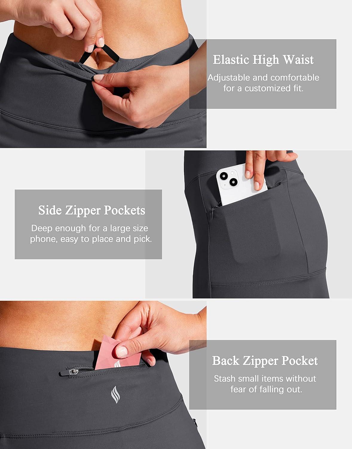 imageSANTINY 19quot Golf Skorts Skirts for Women Zipper Pockets Knee Length Skort Womens High Waist Athletic Tennis SkirtDark Grey