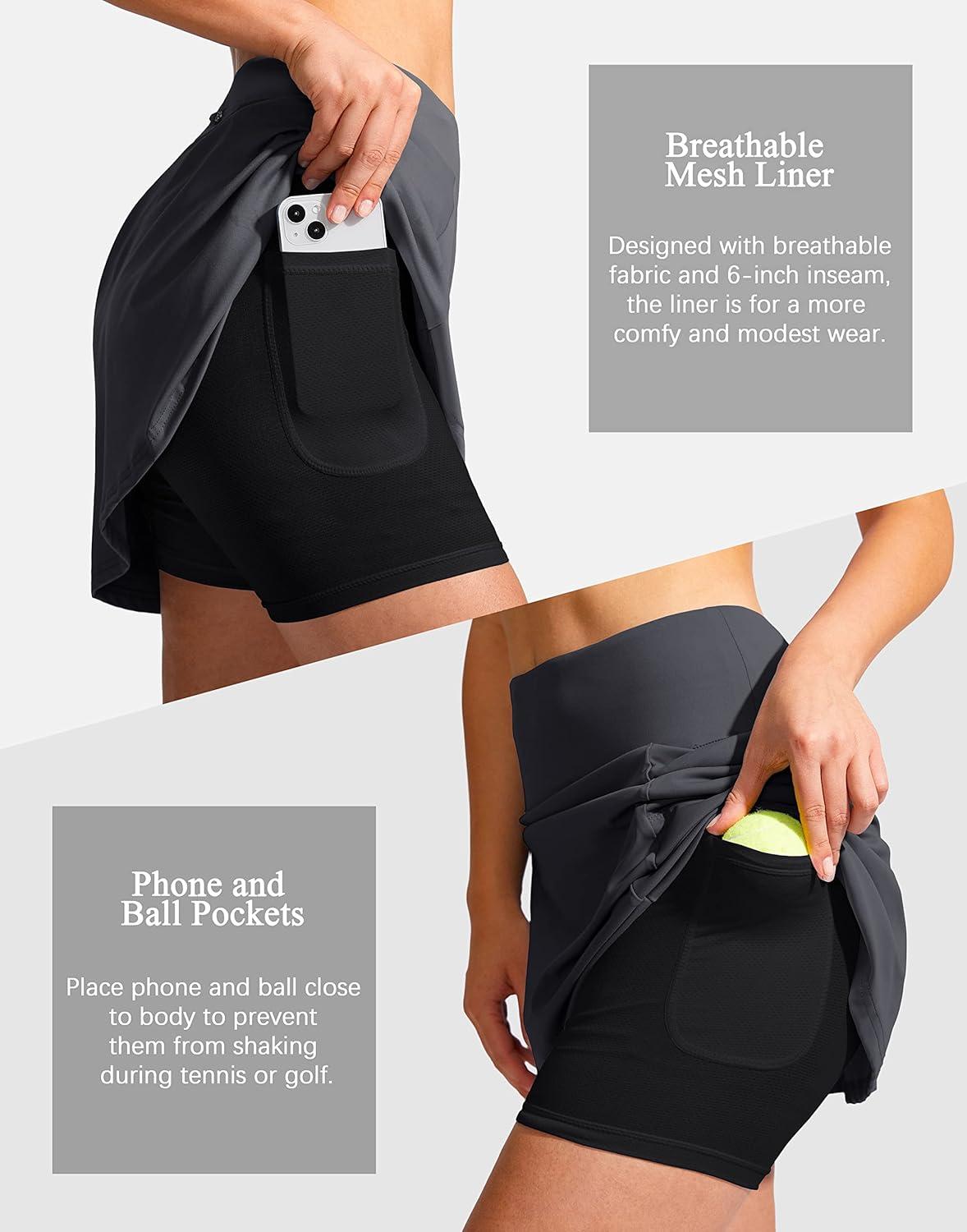 imageSANTINY 19quot Golf Skorts Skirts for Women Zipper Pockets Knee Length Skort Womens High Waist Athletic Tennis SkirtDark Grey