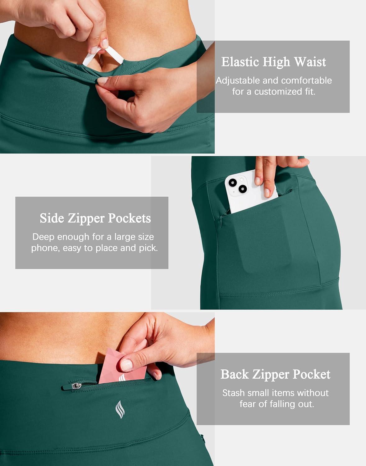 imageSANTINY 19quot Golf Skorts Skirts for Women Zipper Pockets Knee Length Skort Womens High Waist Athletic Tennis SkirtDark Teal