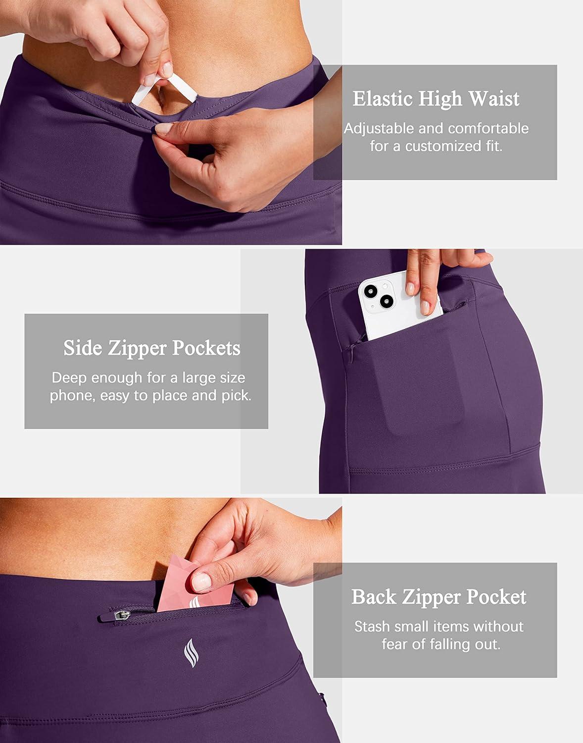 imageSANTINY 19quot Golf Skorts Skirts for Women Zipper Pockets Knee Length Skort Womens High Waist Athletic Tennis SkirtDeep Purple