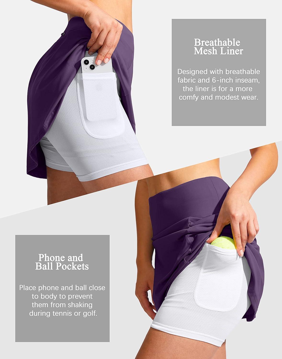 imageSANTINY 19quot Golf Skorts Skirts for Women Zipper Pockets Knee Length Skort Womens High Waist Athletic Tennis SkirtDeep Purple