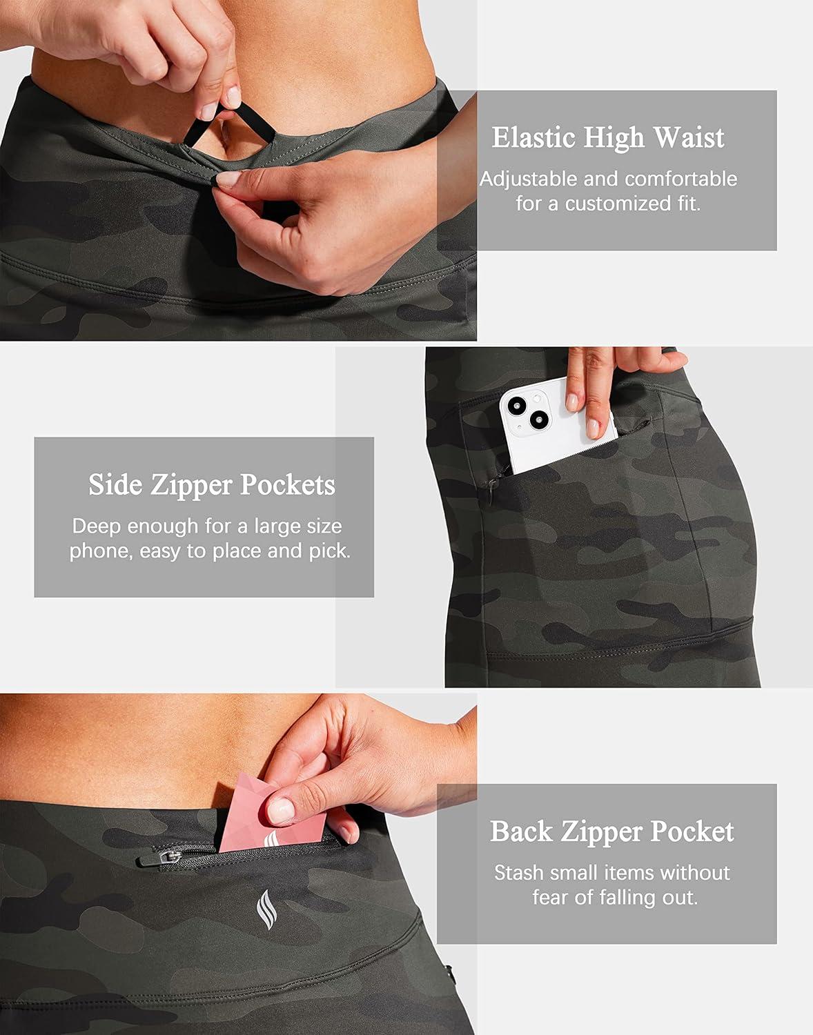 imageSANTINY 19quot Golf Skorts Skirts for Women Zipper Pockets Knee Length Skort Womens High Waist Athletic Tennis SkirtGreen Camo