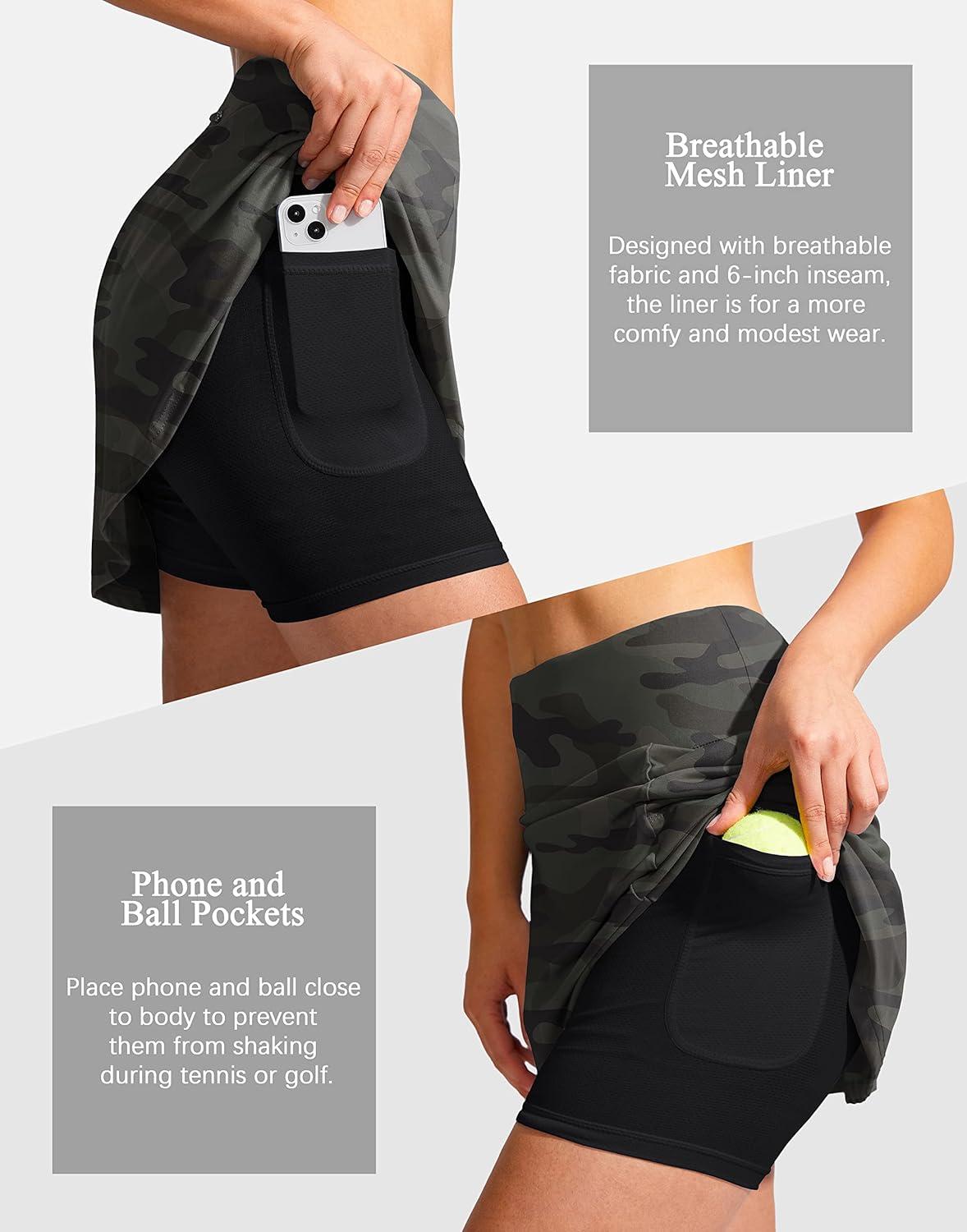 imageSANTINY 19quot Golf Skorts Skirts for Women Zipper Pockets Knee Length Skort Womens High Waist Athletic Tennis SkirtGreen Camo