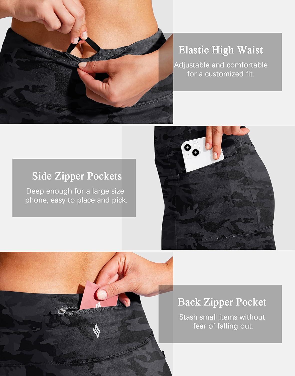 imageSANTINY 19quot Golf Skorts Skirts for Women Zipper Pockets Knee Length Skort Womens High Waist Athletic Tennis SkirtGrey Camo